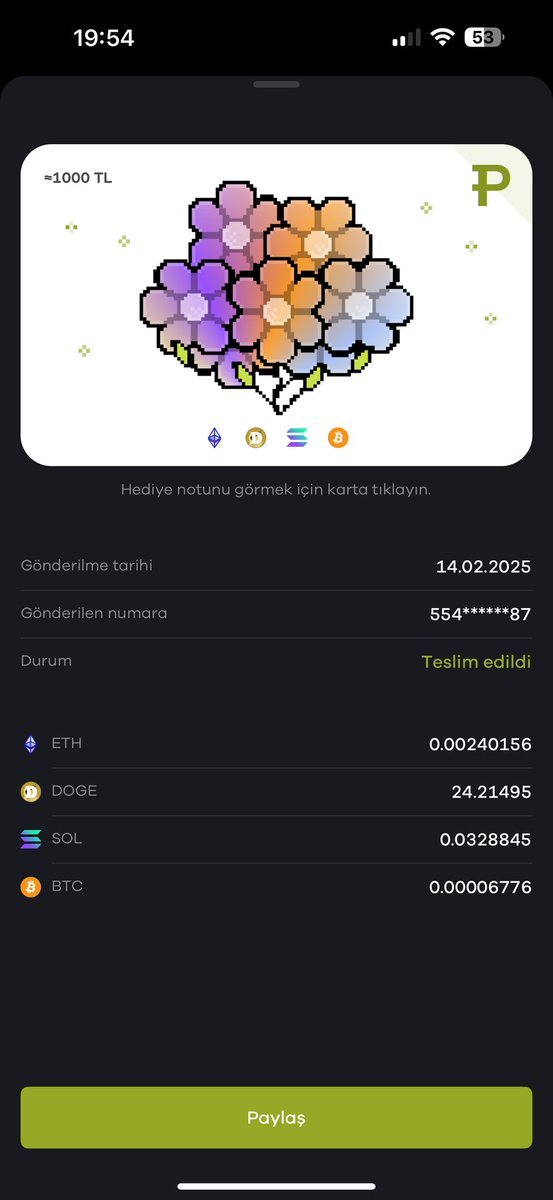 Sevgililer gününde çiçek yerine çiçek logolu 1000 tl lik kripto hediyesi! 10 yıl sonra bu 1000 tl ne olacak acaba ?