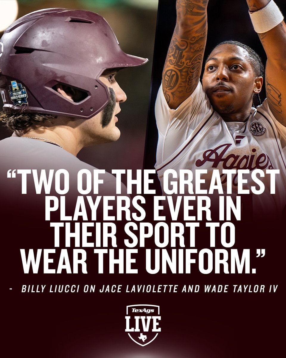 TexAgs Live (@texagslive) on Twitter photo Jace LaViolette is seven bombs away from claiming A&M's all-time home run record 👑
Wade Taylor IV is 104 points away from being A&M's all-time leading scorer 👑
#17 and #4 are both chasing history at Texas A&M 👍
🗣️ <a href="/billyliucci/">Billy Liucci</a> Jace LaViolette is seven bombs away from claiming A&M's all-time home run record 👑
Wade Taylor IV is 104 points away from being A&M's all-time leading scorer 👑
#17 and #4 are both chasing history at Texas A&M 👍
🗣️ <a href="/billyliucci/">Billy Liucci</a>