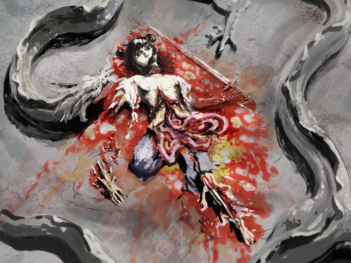 #Nezha #哪吒
哪吒便右手提剑，先去一臂膊，后自剖其腹，剜肠剔骨，散了七魄三魂，一命归泉