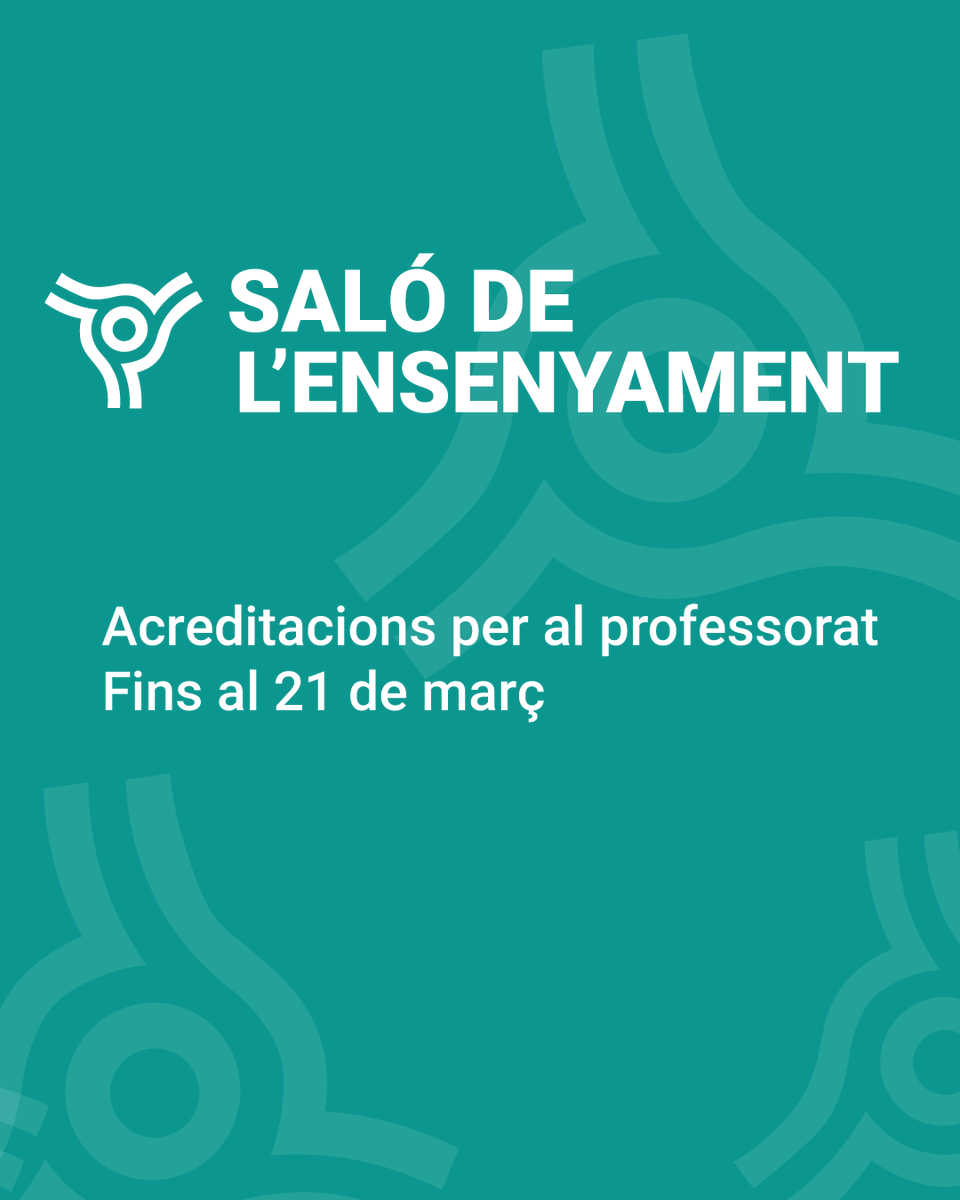 Si sou docents i voleu accedir al Saló de l'Ensenyament, ja podeu gestionar la vostra acreditació. El termini de sol·licitud estarà obert fins al 21 de març. Consulteu l'enllaç 👇

📅 Fins al 21 de març

🔗 ow.ly/ec9i50V00HW

#AlsCentres
