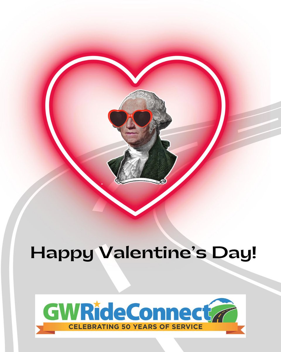 GWRideConnect's tweet photo. Hapy Valentine’s Day from GWRideConnect! We would love to help you find a commute you love. Our application can be found in our bio, fill it out so we can start matching you today! #commute #vanpool #returntooffice https://t.co/Rvs3IHwbg7
