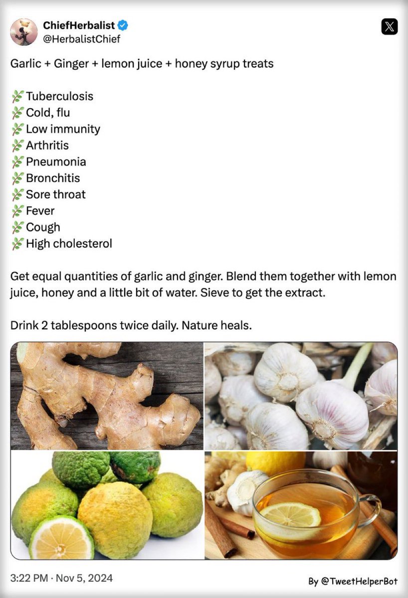 HerbalistChief's tweet photo. The most effective natural remedy for all kinds of flu. 

 Nature heals https://t.co/2TGLM7ue0M