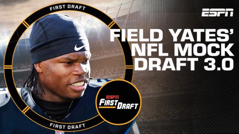 FieldYates's tweet image. Another #FirstDraft with @MelKiperESPN!

My Mock 3.0 went up this week, we dove into the top 10 picks 

📺: youtu.be/9jAcNfyPLvI