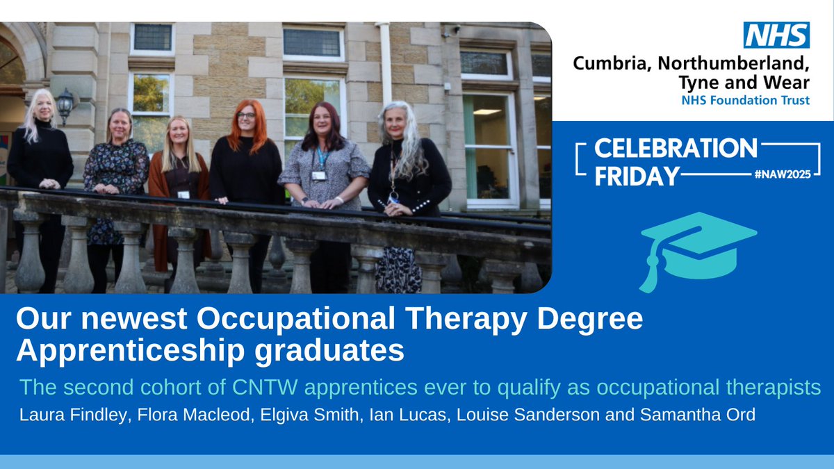 Apprenticeships at CNTW NHS Foundation Trust (@cntwapprentices) on Twitter photo Celebrating our newest graduates of our Occupational Therapy Degree Apprenticeship, in partnership with <a href="/NorthumbriaUni/">Northumbria Uni</a>. Well done to all 6! - some pictured here with Annette (<a href="/Apprenticeships/">Apprenticeships</a> Lead) and Julie (Deputy Director of AHP Services).
#NAW2025 | #SkillsForLife Celebrating our newest graduates of our Occupational Therapy Degree Apprenticeship, in partnership with <a href="/NorthumbriaUni/">Northumbria Uni</a>. Well done to all 6! - some pictured here with Annette (<a href="/Apprenticeships/">Apprenticeships</a> Lead) and Julie (Deputy Director of AHP Services).
#NAW2025 | #SkillsForLife