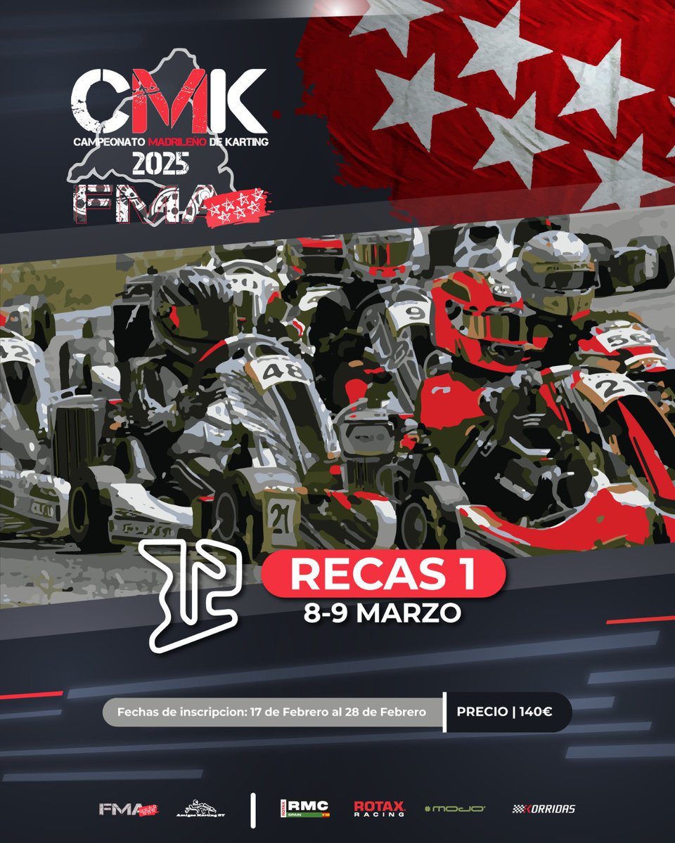 ‼️COMENZAMOS EL CMK 2025‼️
El lunes 17 a partir de las 10:00 se abren las inscripciones para la primera carrera del Campeonato Madrileño de karting 2025, que se celebra los días 8 y 9 de marzo en KARTING CORRECAMINOS
Estarán abiertas hasta el 28 de febrero a las 20:00 horas.