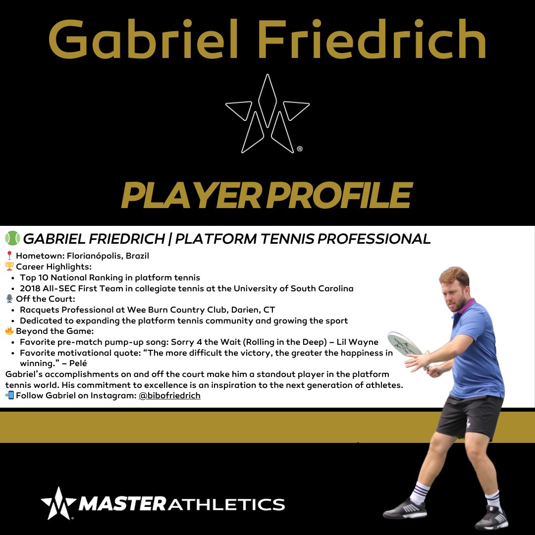 🔥 Meet Gabriel Friedrich – A Rising Star in Platform Tennis! 🎾💪

Off the court, he’s growing the game &amp; inspiring the next generation! 💡

🎧 Pump-up song: Sorry 4 the Wait – Lil Wayne

#PlatformTennis  #GameOn #MasterAthletics #TennisToPaddle