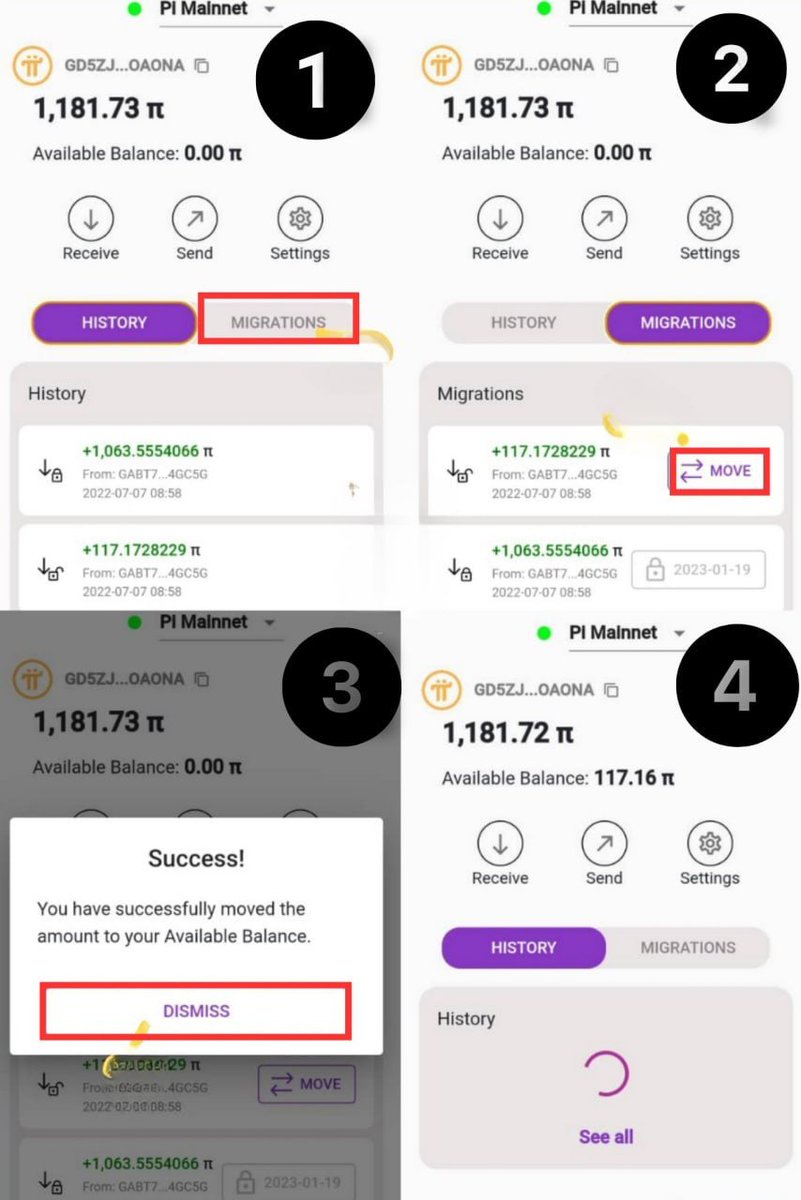 Pi Browser Wallet - Kilitsiz $PI Coinleri Nasıl Açılır !

→ Browser'a gir.
→ "minrations" kısmına geç.
→ Orta sağ kısımdan "Move"a tıkla.
→ "Onay" butonuna tıklayarak işlemi onayla.

Bu şekilde açabilirsiniz, dostlar.