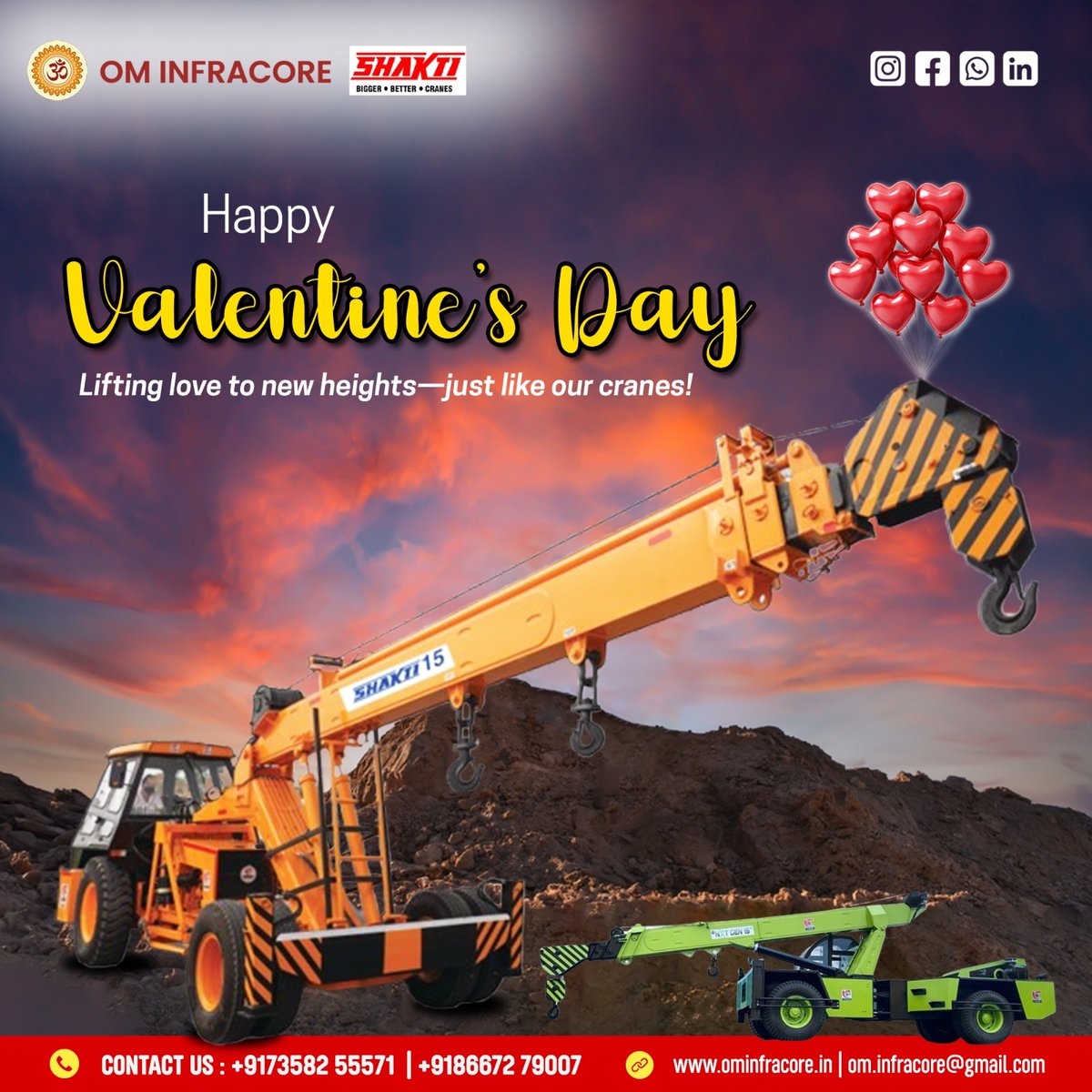 AadhiraKay96's tweet photo. 💝 Happy Valentine's Day
🎁 Lifting love to new heights-just like our cranes!
📞 New Machine Bookings:
📲Call:73582 55571 | 8667279007
🌐web: https://t.co/moFwmi6poE
📧 Mail: om.infracore@gmail.com
🌍 Follow Us for More Updates
❤️ #ValentinesDay 💘 #HappyValentinesDay 💕 #LoveIs https://t.co/GEXb1bVkef
