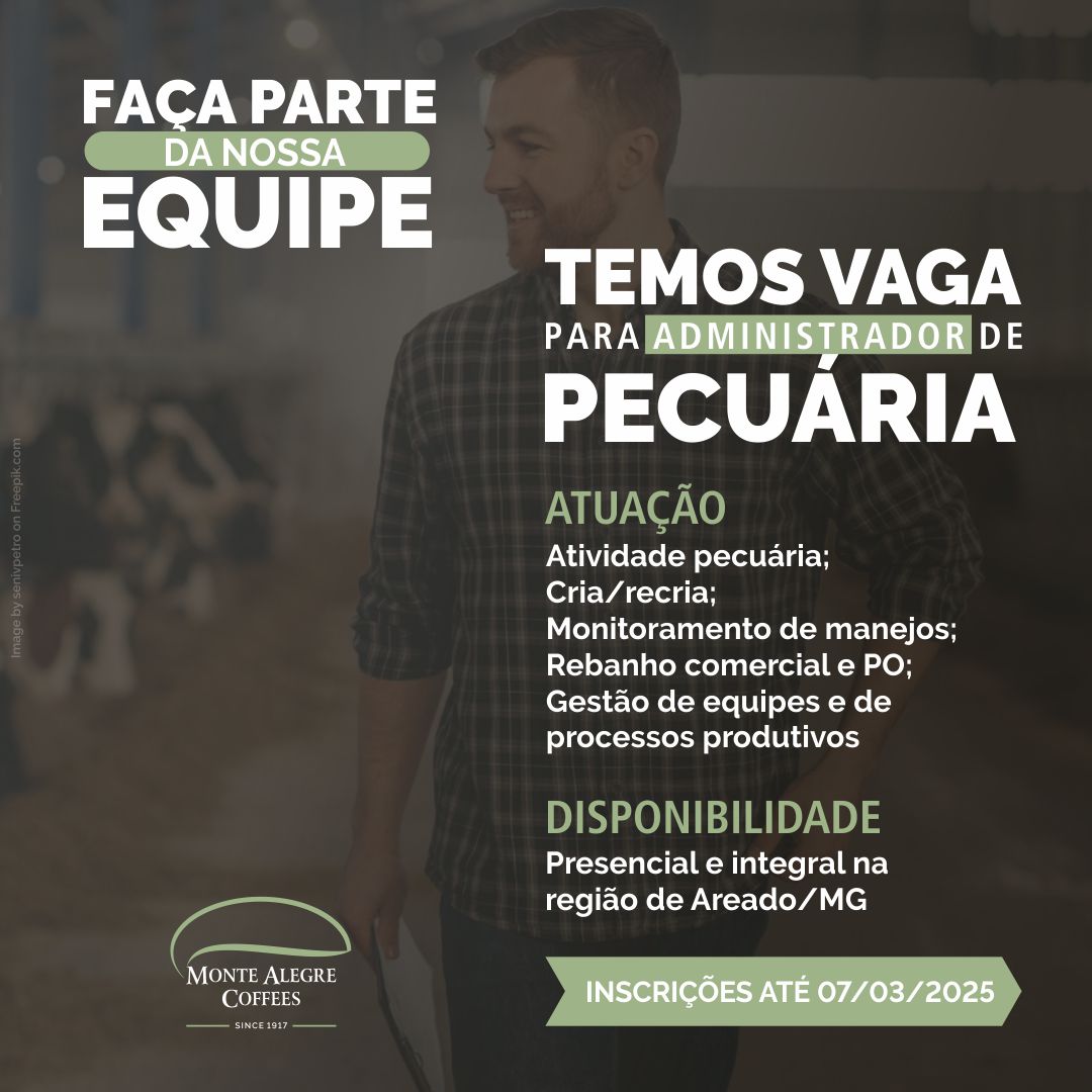 Interessados(as) deverão obrigatoriamente preencher o seguinte Formulário Google*: forms.gle/VTzbqi2KPFJvdJ…
#montealegrecoffees #estamoscontratando #pecuaria #planodecarreira #crescimentoprofissional #desenvolvimentopessoal