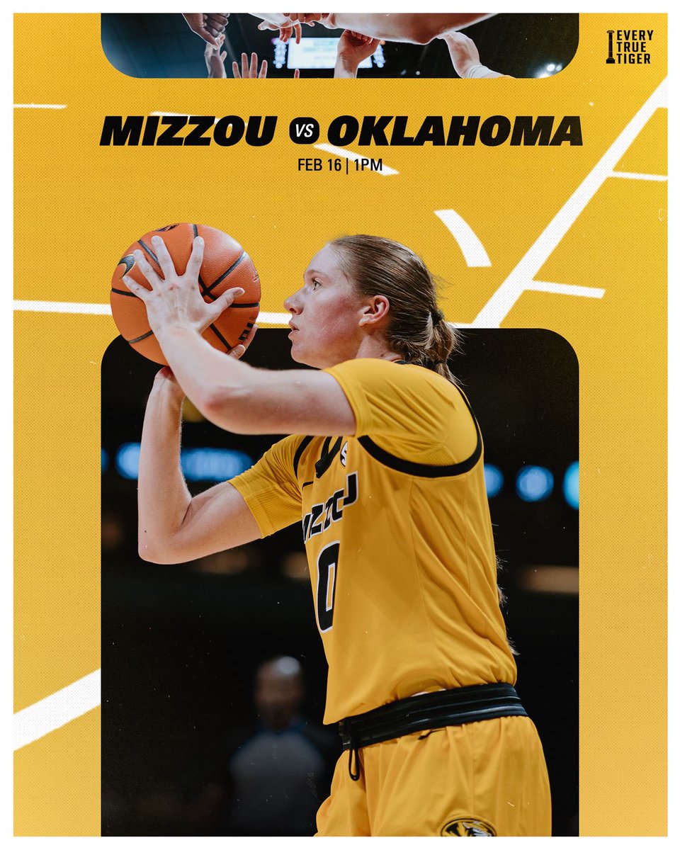 We need Tiger Nation in full force! Let's bring the noise and take down Oklahoma!🟡⚫️
📅 : Sunday, February 16
⏰: 1:00pm CT
🏟️: Mizzou Arena
