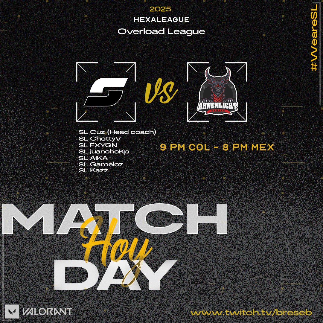 SLEsports_'s tweet photo. ¡Hola Slayers!. Primero que nada, Feliz Día de San Valentín 💖. Hoy nos enfrentamos contra @TeamAhnenlicht un match que promete ser interesante en la @HexaleagueLatam 

No se lo pierdan! 9PM Col 🇨🇴- 8 PM MX 🇲🇽

#WeareSL https://t.co/CwQ3tUDKv0