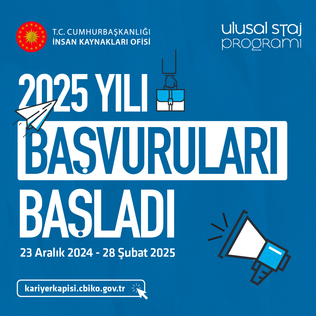 #UlusalStajProgramı2025 yılı başvuruları başladı! Hemen başvur, sen de kamu kurum ve kuruluşları, üniversiteler ve binlerce özel sektör kuruluşlarınca sunulan erken dönem kariyer imkânlarından faydalanma fırsatını yakala. 
Başvuru Linki: kariyerkapisi.cbiko.gov.tr