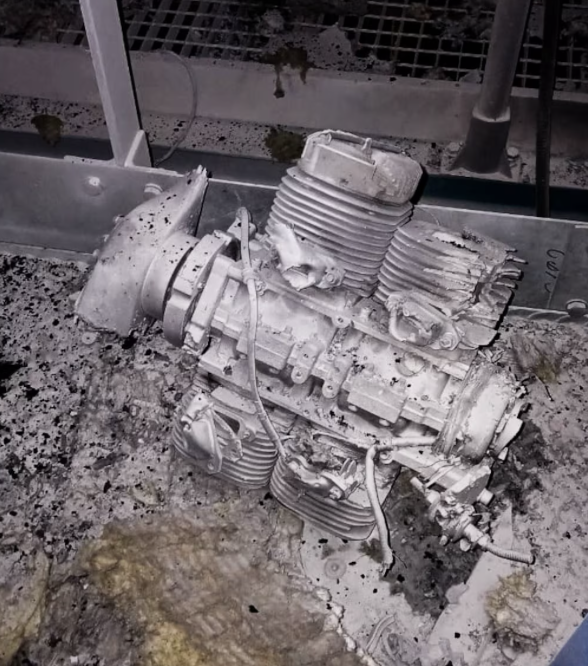TourChernobyl's tweet photo. @iaeaorg The engine on the ground closely resembles the MD-550 model used in Shahed-136 (Geran-2) drones. https://t.co/OHu14aVlx3