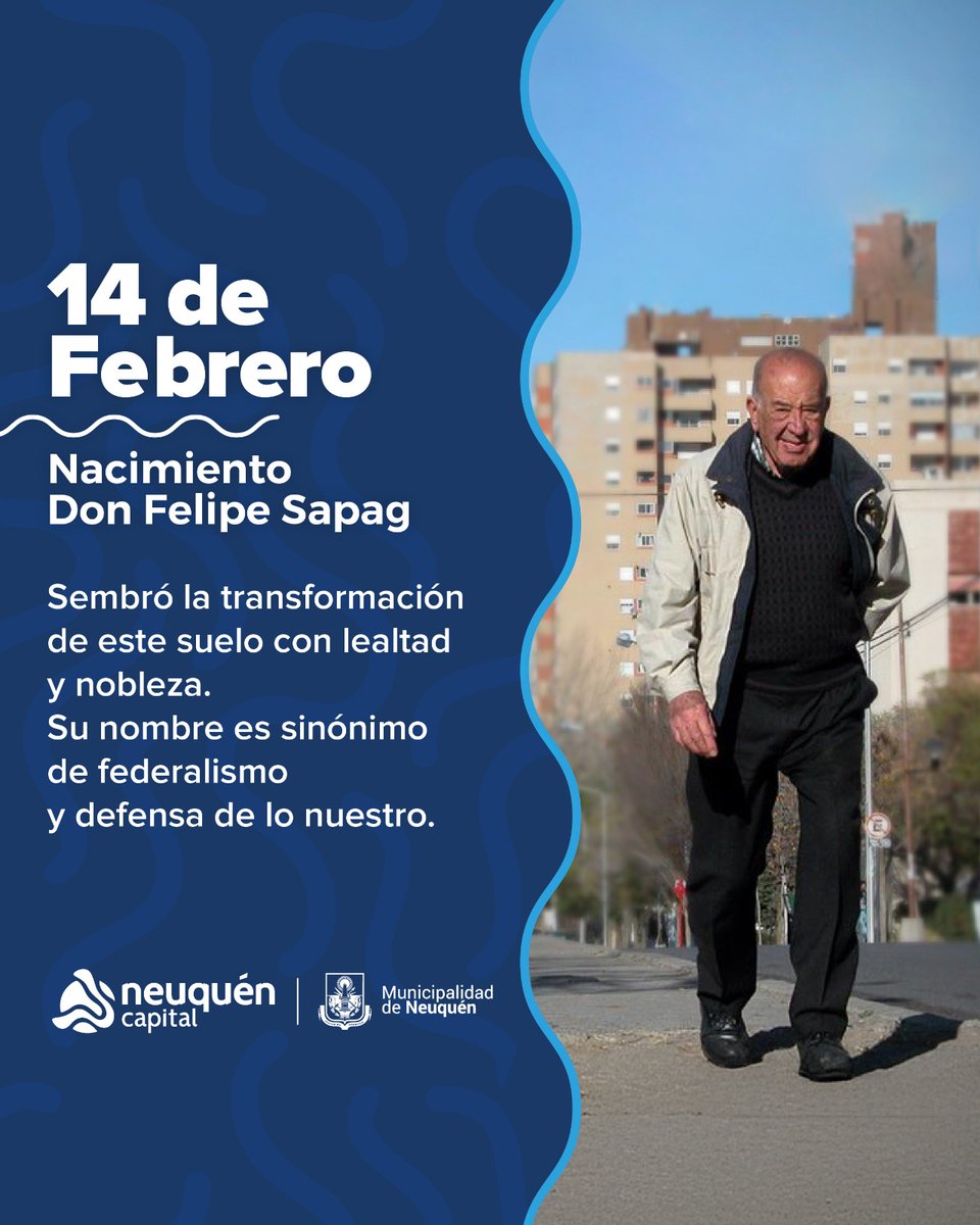 Hoy recordamos con cariño el nacimiento de Don Felipe Sapag, esencial en la defensa del federalismo y el desarrollo de Neuquén. Su dedicación dejó una huella imborrable. Construimos una Neuquén más justa y equitativa en su legado. Trabajemos juntos por un Neuquén federal y unido.