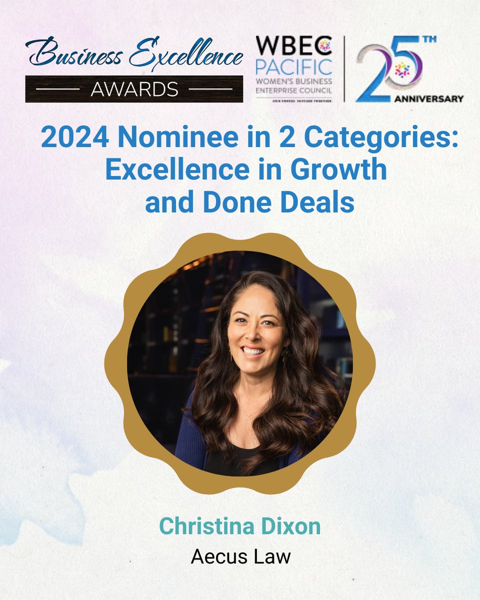 aecuslaw's tweet photo. We’re incredibly honored to be nominated for two awards from WBENC Pacific! 🎉  

⭐ Done Deals Award: This nomination holds a special place in our hearts as it reflects our commitment to collaborating with and supporting other certified women-owned businesses. It’s a privileg... https://t.co/GDbb7gltBy