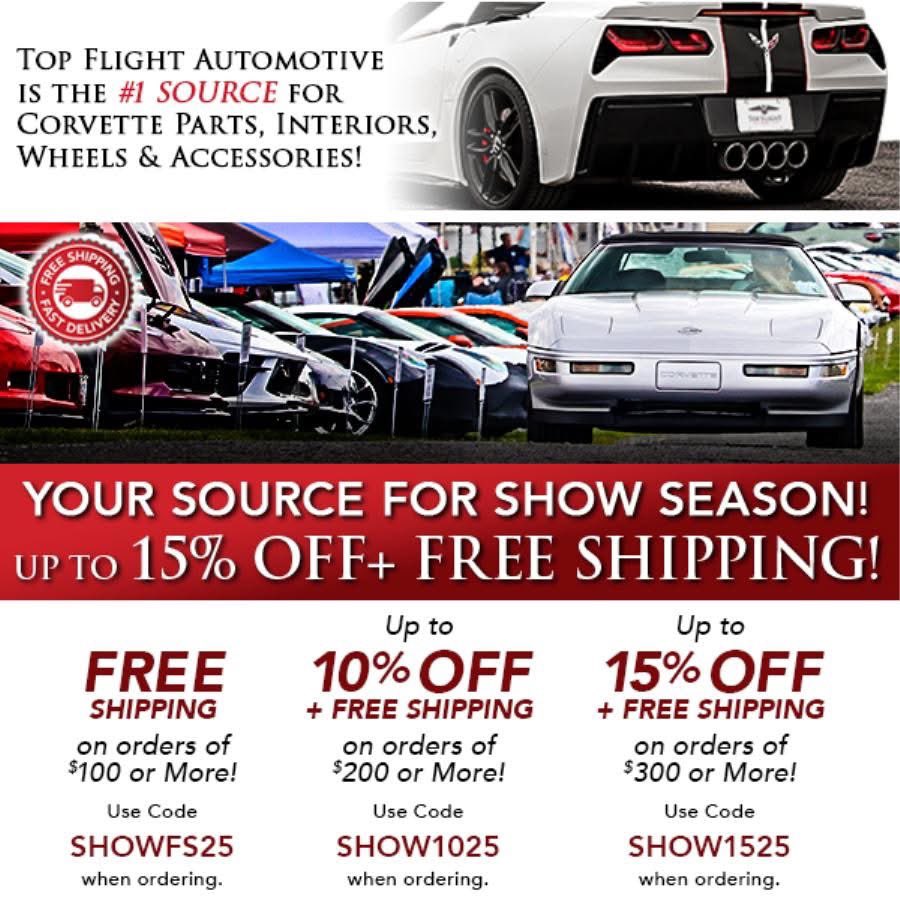 TopFlightAuto1's tweet image. Save Up To 15% OFF+ FREE Shipping!! Your source for show season!
Topflightautomotive.com/specials/ has an industry-leading inventory of Parts, Interiors, Wheels &amp;amp; Accessories &amp;amp; more! Offer expires 2/20/25. #Corvette #Mustang #CorvetteParts #MustangParts #Mopar #MoparParts #Camaro