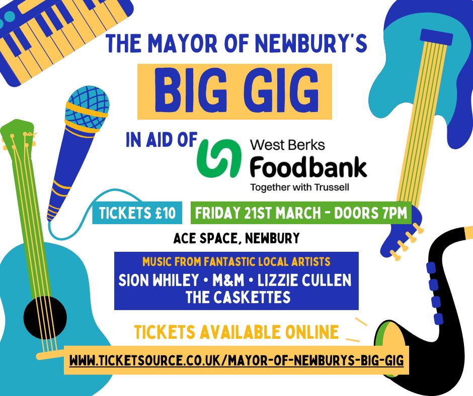 Newbury Town Council (@newburytc) on Twitter photo Join us for an evening of live music 🎤🎷 as the Mayor of Newbury hosts a special fundraising gig in aid of West Berks Foodbank.
Friday 21st March 7pm at ACE SPACE
Book online: ticketsource.co.uk/mayor-of-newbu…
Or email: mayor@newbury.gov.uk
See you there! 🎤🎷 Join us for an evening of live music 🎤🎷 as the Mayor of Newbury hosts a special fundraising gig in aid of West Berks Foodbank.
Friday 21st March 7pm at ACE SPACE
Book online: ticketsource.co.uk/mayor-of-newbu…
Or email: mayor@newbury.gov.uk
See you there! 🎤🎷