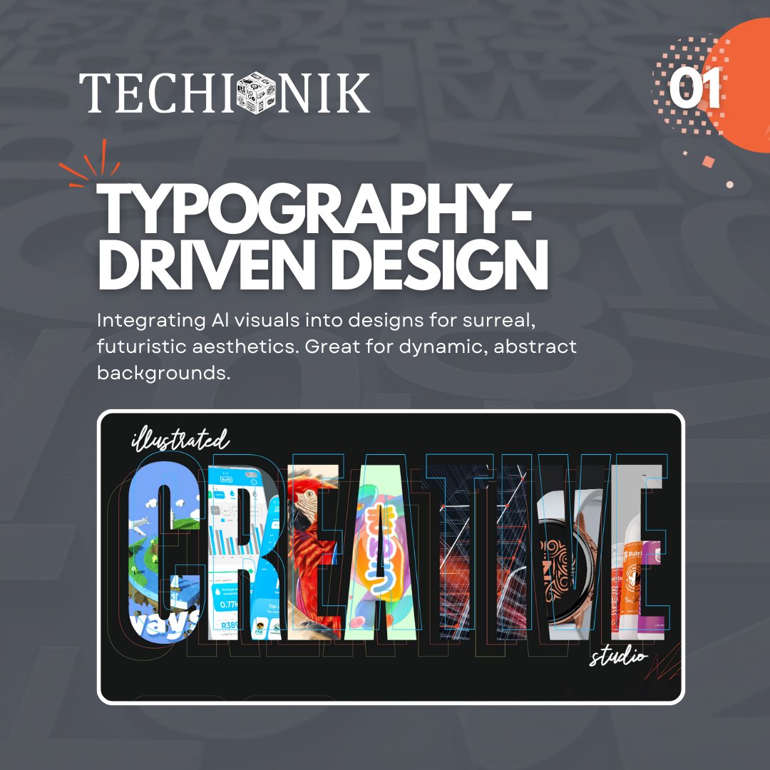 techionik's tweet photo. Graphic Design Trends in 2025
The future of design is bold, innovative, and boundary-pushing! Here’s what’s making waves in 2025:
🔠Typography-Driven Design – Big, bold, and expressive fonts take center stage, making type the hero of visual storytelling.
🤖AI-Generated Art – Creativity meets technology! AI is helping designers create unique, dynamic visuals like never before.
🎭 3D & Immersive – From hyper-realistic elements to AR/VR experiences, depth and interaction are redefining digital spaces.
💥Neo-Brutalism – Raw, edgy, and unapologetic! This trend brings back bold contrasts, asymmetry, and a rebellious aesthetic.
Which trend excites you the most? Let’s discuss! 👇#GraphicDesign2025 #DesignTrends #AIArt #Typography