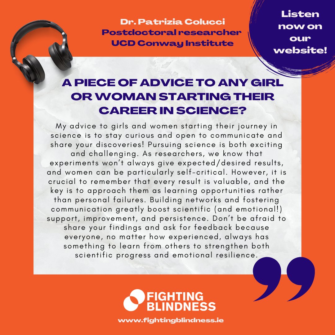 Fighting Blindness (@fight_blindness) on Twitter photo 👩🔬 Final Day of Our Women & Girls in Science week-long series! Today, meet Dr. Patrizia Colucci, Postdoc at Prof. <a href="/BreandanKennedy/">Breandán Kennedy UCD</a> lab, <a href="/UCD_Conway/">UCD Conway Institute</a>, studying drug therapies for vision loss using zebrafish models. Hear her story & advice at the link below!
fightingblindness.ie/news/internati… 👩🔬 Final Day of Our Women & Girls in Science week-long series! Today, meet Dr. Patrizia Colucci, Postdoc at Prof. <a href="/BreandanKennedy/">Breandán Kennedy UCD</a> lab, <a href="/UCD_Conway/">UCD Conway Institute</a>, studying drug therapies for vision loss using zebrafish models. Hear her story & advice at the link below!
fightingblindness.ie/news/internati…
