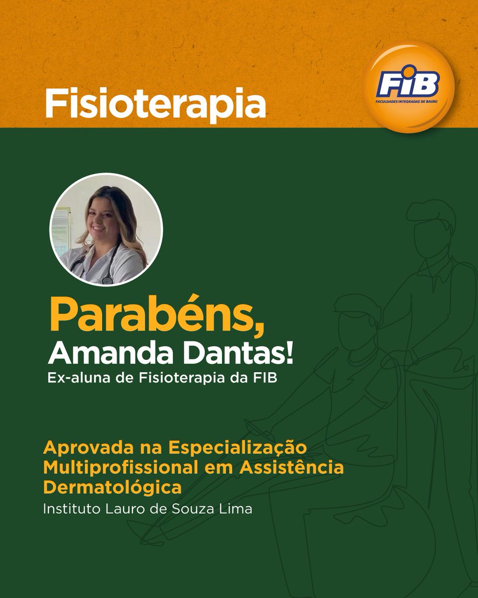 faculdadefib's tweet photo. A Fisioterapeuta Amanda Dantas, formada pela XVI Turma de Fisioterapia FIB (2024), foi aprovada na Especialização Multiprofissional em Assistência Dermatológica no Instituto Lauro de Souza Lima! Parabéns, Amanda! ✨ https://t.co/P1iimbgIOI