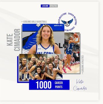 CimadorKate's tweet photo. Thank you to all of my coaches and amazing teammates that got me to this milestone. Becoming Ludlowe’s 1st  1000 point scorer at home with 29 pts against Darien on senior night was a moment I’ll never forget! https://t.co/Kk4W3K14JF