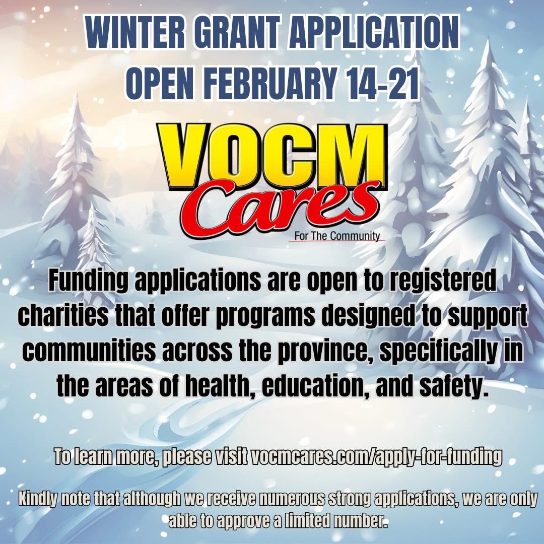 The VOCM Cares Winter Grant applications are now open until Feb. 21 ❄️ 👉To learn more, please visit vocmcares.com/apply-for-fund…