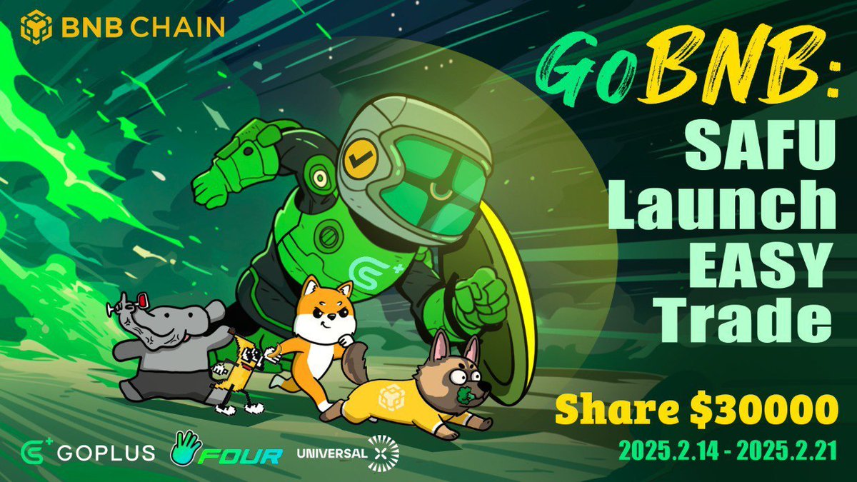 GoPlusSecurity's tweet photo. 🛡️ Go BNB: SAFU Launch, EASY Trade 🛡️

💰 $30,000 Prize Pool by @GoPlusSecurity, @UseUniversalX & @four_meme_!

🏴‍☠️ How to join:
- Download GoPlus Extension & run a security check
- Trade on https://t.co/QfGOorU7jb
- Trade BNB Chain tokens on UniversalX

🏆 Rewards:
- $10K GPS Prize Pool
- Top Traders, Lucky Users & Referrers win BIG!

🔗 Full details:
https://t.co/OvH0ZcL9jc

Trade smart. Stay SAFU.
And Win BIG💎