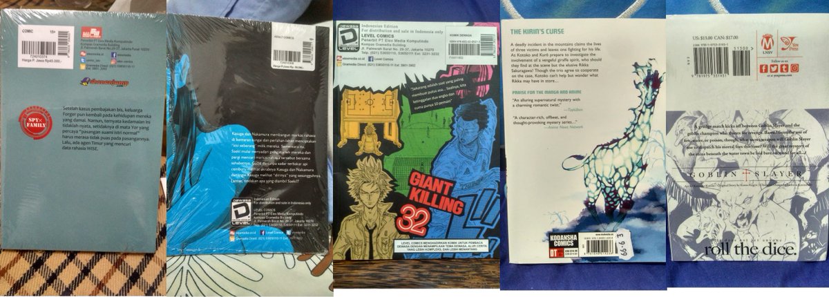 Ramboreo's tweet photo. #WTSmanga
- Spy x Family vol 12 (Elex Media Komputiondo) IDR 25K
- Aku no Hana vol 5 (Level komik) IDR 25K
- Giant Killing vol 32 (Level komik) IDR 10K
- In/Spectre Vol 15 (Kodansha Comic) IDR 125K
- Goblin Slayer vol 6 (yen press) IDR 125K

Minat/tanya2 hub via WA (081212200391) https://t.co/CLJyjV7nYz