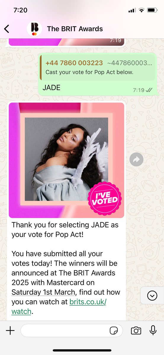lmxre's tweet photo. @BRITs #VOTEJADE https://t.co/I4YlBam2id