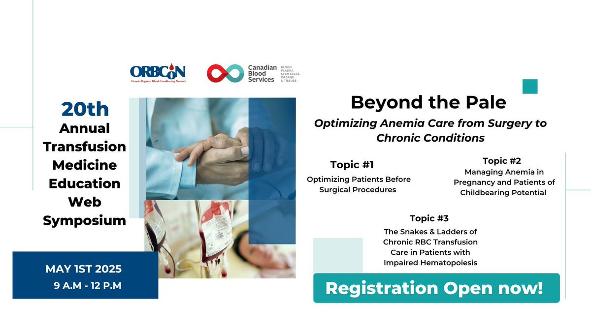 🚀 Exciting news for all healthcare professionals
🌟 Registration is now open for the 20th Annual Transfusion Medicine Education Web Symposium on May 1st, 2025! 
Register here! buff.ly/3EFabHl  

#ContinuingEducation! 🎓💡 #TransfusionMedicine