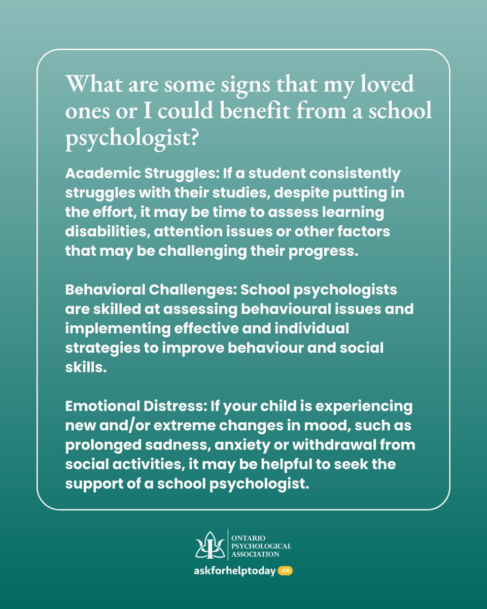If you or a loved one are facing challenges in a school environment, don’t hesitate to connect with the OPA for the support of a school psychologist. Visit AskForHelpToday.ca to find the right professional for you.

#schoolpsychology #schoolpsychologist #psychologymonth