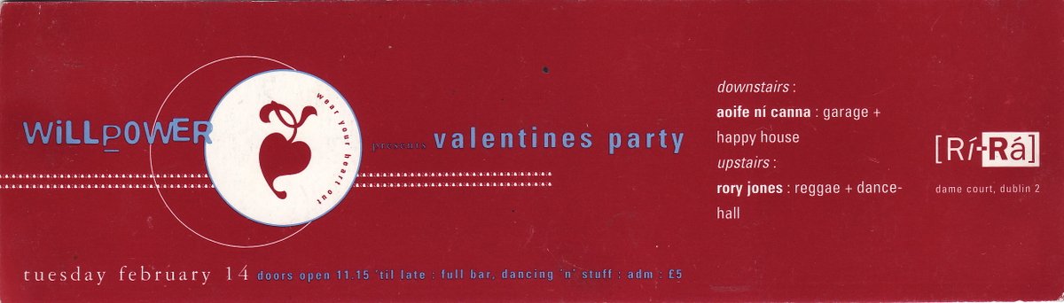 909originals (@909originals) on Twitter photo Willpower presents Valentine's Party at RĆ-RĆ” #onthisday in 1995, with <a href="/AoifeNicCanna/">Aoife Nic Canna</a>
For more #flyers, photos and anecdotes from #Dublin's clubbing history, check out analog-rhythms.com, a project of 909originals.com.š Willpower presents Valentine's Party at RĆ-RĆ” #onthisday in 1995, with <a href="/AoifeNicCanna/">Aoife Nic Canna</a>
For more #flyers, photos and anecdotes from #Dublin's clubbing history, check out analog-rhythms.com, a project of 909originals.com.š