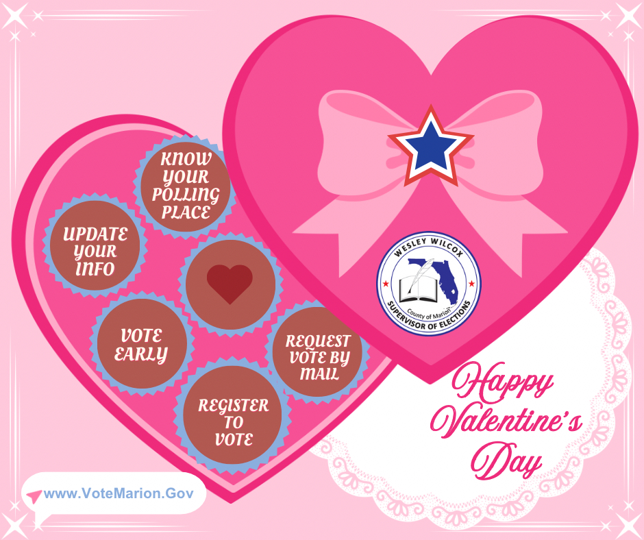 Happiness is sharing chocolates with the one you love! Happy Valentine’s Day from your Marion County Supervisor of Elections team! 💝🍫