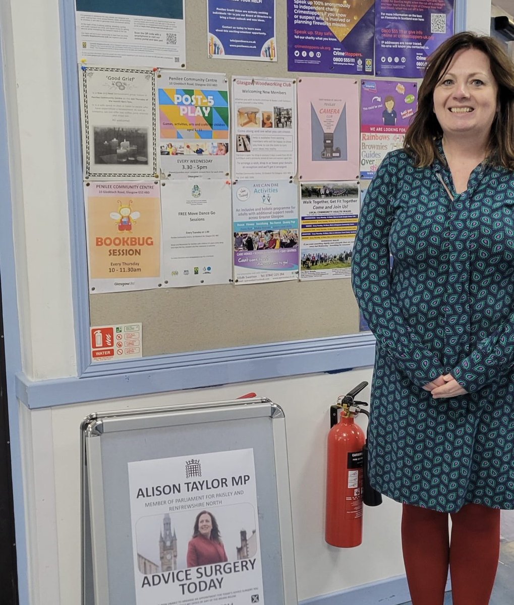 Alison_S_Taylor's tweet photo. Advice surgery in #Penilee and street surgery in #Cardonald in the #Glasgow part of the constituency today.

I will be back in the area again soon, but in the meantime if you need any assistance, please don’t hesitate to get in contact.

alison.taylor.mp@parliament.uk https://t.co/XS6mvjFpzi