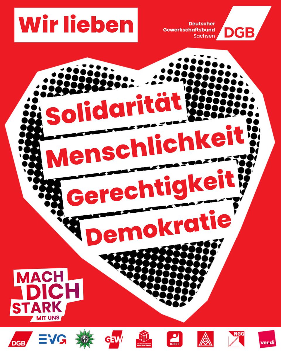 Wir stehen zu unseren Werten. Heute und jeden Tag. Du liebst auch Solidarität, Menschlichkeit, Gerechtigkeit und eine starke Demokratie? Dann mach dich #StarkMitUns. Du bist noch nicht dabei? Jetzt mitmachen &amp; Mitglied werden: dgb.de/mitmachen/mitg…
#Valentinstag #ValentinesDay