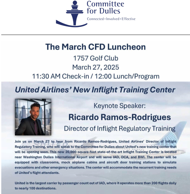 Join us for our March Luncheon and learn about United Airlines' New Inflight Training Center coming to Dulles. committeefordulles.org/.../235-the-un…...