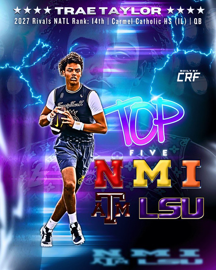 Trae Taylor (@qb6trae) on Twitter photo I know it was released yesterday, but I wanted to take the time to thank every school that has shown interest in me. Unfortunately I can only pick 1. And <a href="/IlliniFootball/">Illinois Football</a> <a href="/UMichFootball/">Michigan Football</a> <a href="/LSUfootball/">LSU Football</a> and <a href="/HuskerFootball/">Nebraska Football</a> I have the strongest relationships with. <a href="/AggieFootball/">Texas A&M Football</a> I know it was released yesterday, but I wanted to take the time to thank every school that has shown interest in me. Unfortunately I can only pick 1. And <a href="/IlliniFootball/">Illinois Football</a> <a href="/UMichFootball/">Michigan Football</a> <a href="/LSUfootball/">LSU Football</a> and <a href="/HuskerFootball/">Nebraska Football</a> I have the strongest relationships with. <a href="/AggieFootball/">Texas A&M Football</a>