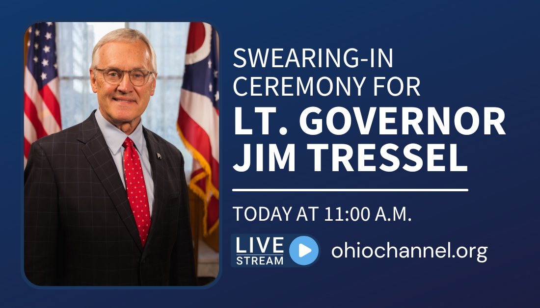 This morning, Jim Tressel will be sworn in as Ohio's 67th lieutenant governor. You can watch the ceremony live at 11 a.m. on ohiochannel.org.