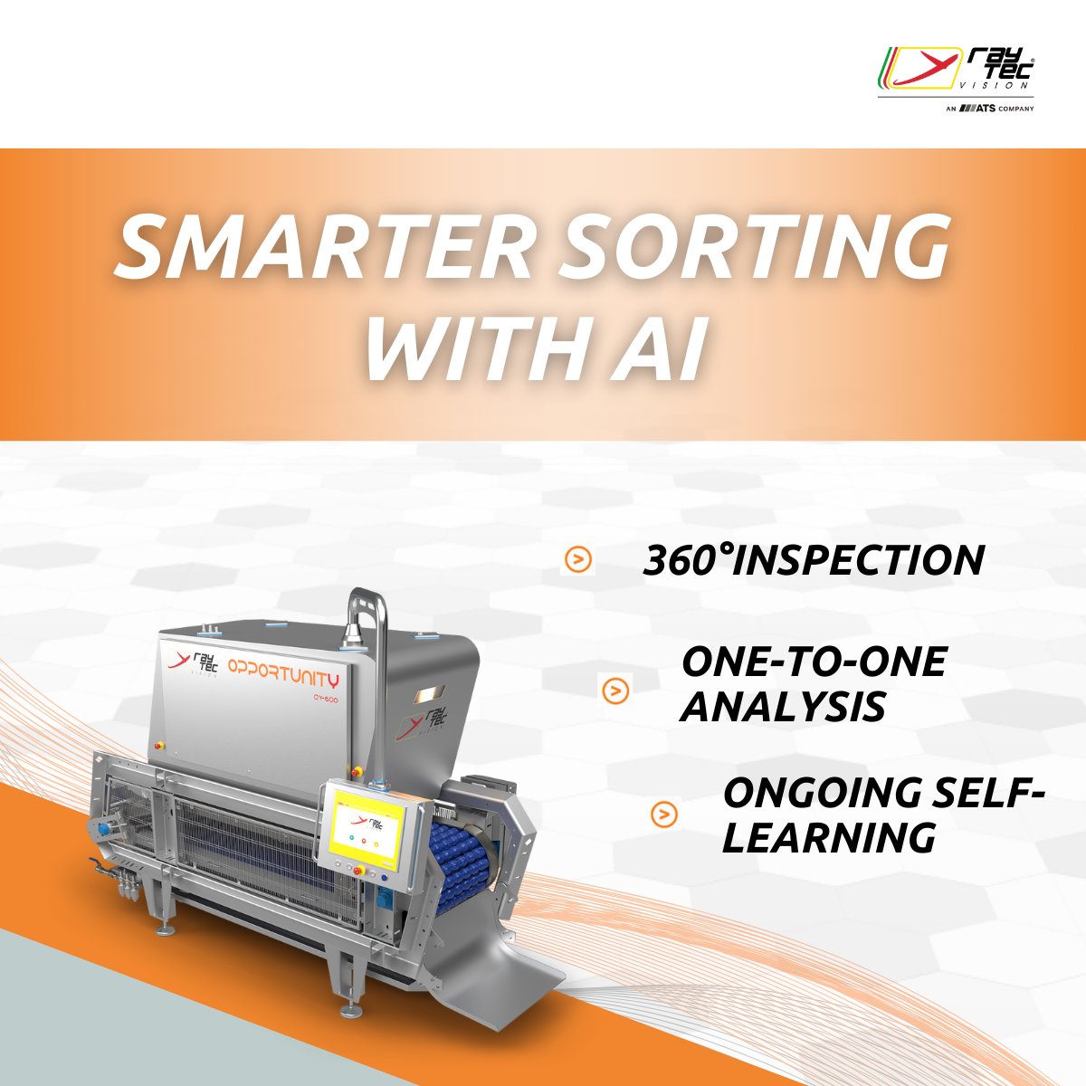 Raytec_Sorting's tweet image. At Raytec Vision, innovation never stops.
Our #OPPORTUNITY optical sorter isn’t just an advanced machine—it’s a #LearningSystem. What makes its #AI truly groundbreaking?🔎
🔄360° inspection
🎯 One-to-one analysis
📈 Ongoing self-learning
More info at: tinyurl.com/3r2vemnz