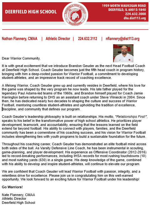 #Warriors <a href="/Deerfield_FB/">Deerfield Warrior Football</a>