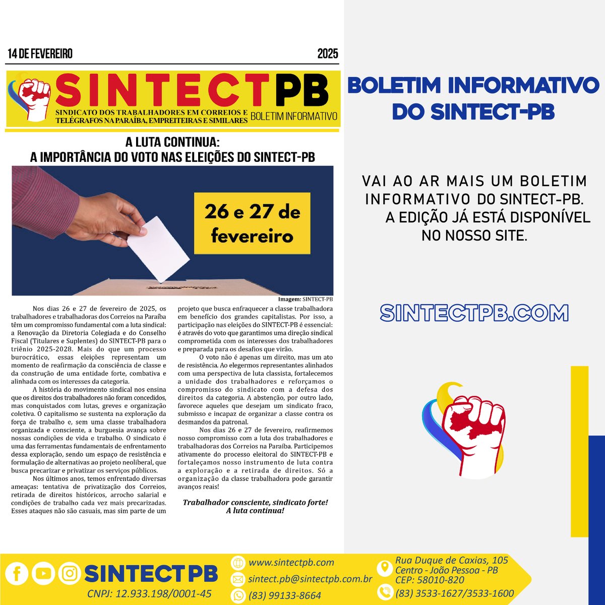 sintectpb's tweet photo. Para visualizar o conteúdo basta acessar o nosso site: https://t.co/VZJTMXaMyT https://t.co/b6mpm5jA7s