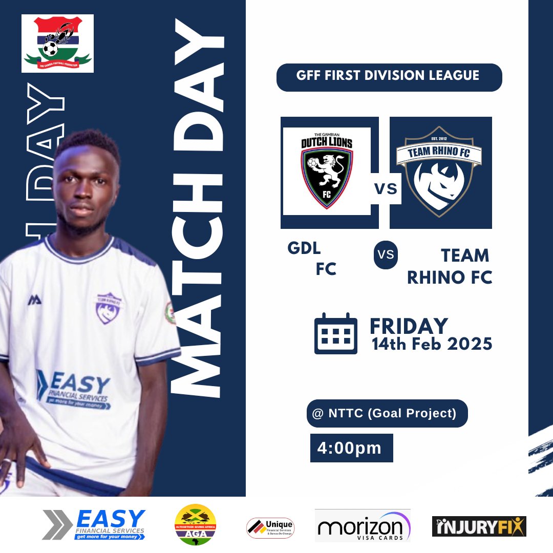 𝗠𝗔𝗧𝗖𝗛𝗗𝗔𝗬! ⚽🔥 Week 11 action as we take on GDL FC in the GFF First Division League. The team is ready to give it all for three points! 💪🏾

🆚 GDL FC
🗓️ Feb 14, 2025
📍 NTTC (Goal Project)
🕓 4:00 PM

Your support makes the difference! #GDLvsTRFC #TeamRhino