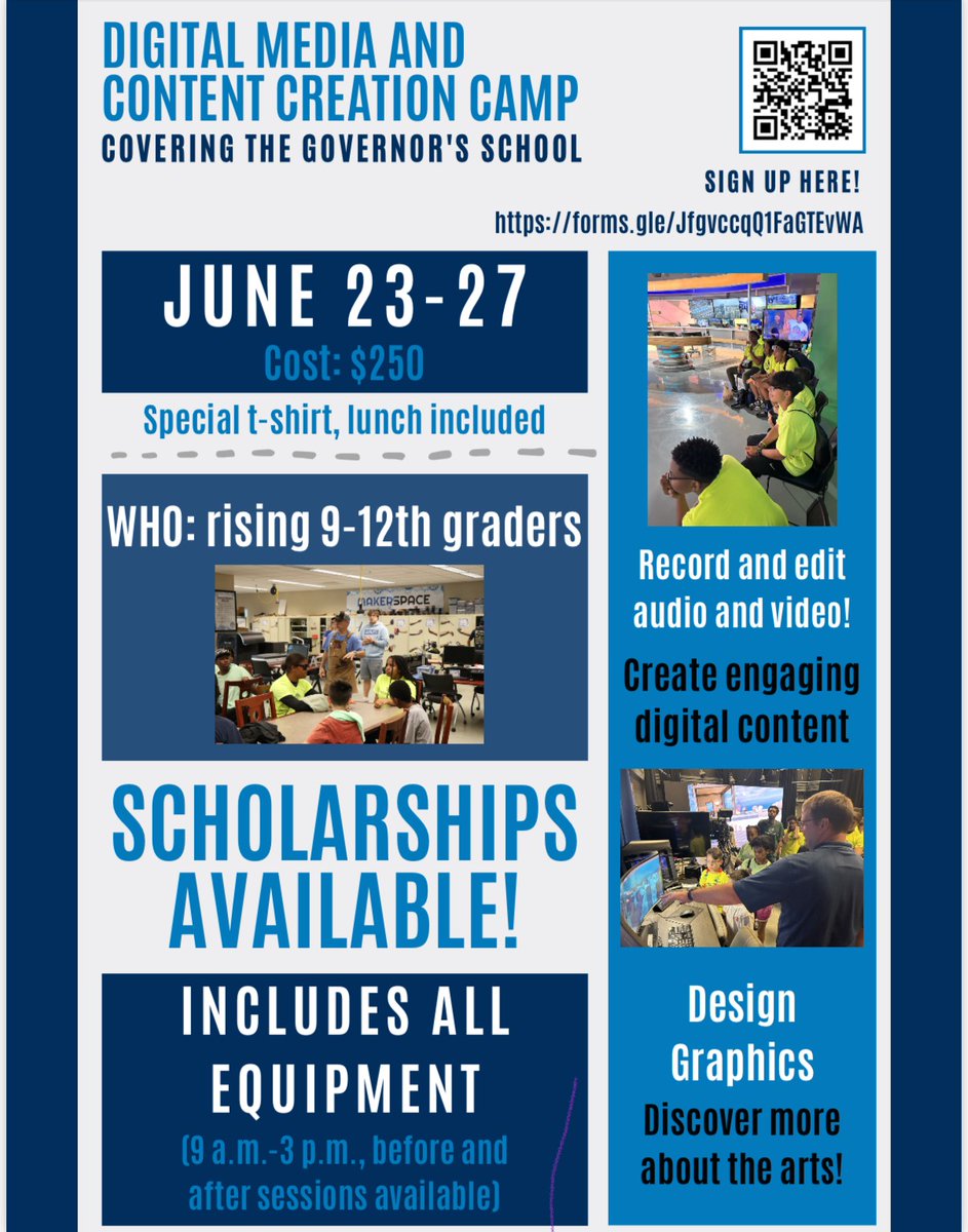 MTSU’s School of Journalism &amp; Strategic Media is hosting a summer camp for rising 9th – 12th grade students who are passionate about digital media, design, photography, writing, and/or video storytelling. Prospective campers can apply here: forms.gle/uD1Yn96N76dT8u…