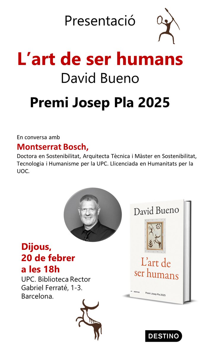 UPCArts (@upc_arts) on Twitter photo Presentació de "L'art de ser humans", de David Bueno. Premi Josep Pla 2025. En conversa amb Montserrat Bosch.
🗓️Dijous 20 de febrer
🕒18 h.
📍<a href="/BibliotecaCN/">Biblioteca Rector Gabriel Ferraté</a>
upcarts.upc.edu/resolveuid/54b… Presentació de "L'art de ser humans", de David Bueno. Premi Josep Pla 2025. En conversa amb Montserrat Bosch.
🗓️Dijous 20 de febrer
🕒18 h.
📍<a href="/BibliotecaCN/">Biblioteca Rector Gabriel Ferraté</a>
upcarts.upc.edu/resolveuid/54b…