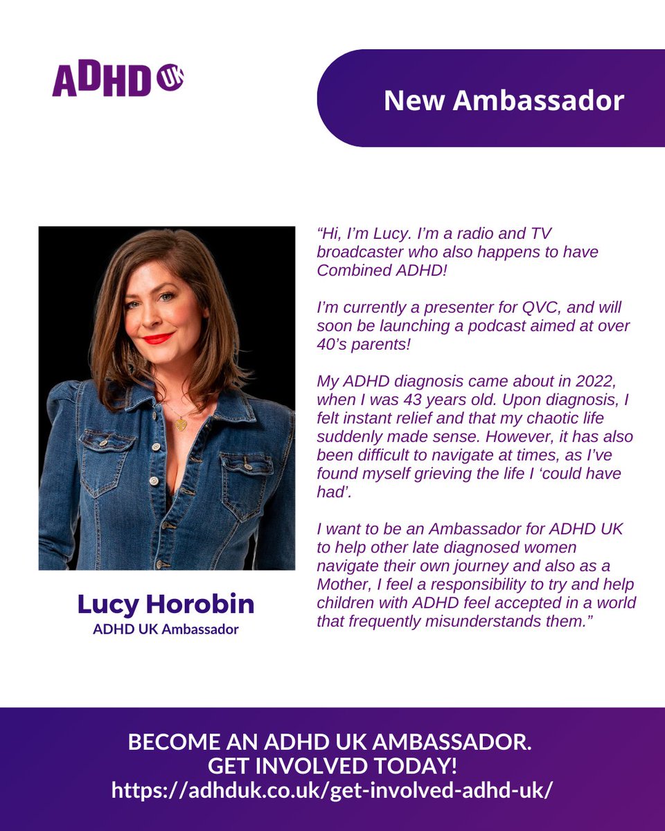 ADHD UK (@adhdukcharity) on Twitter photo Introducing another fantastic addition to our ADHD UK Ambassadors, <a href="/LucyHorobin/">Lucy Horobin (Musk stole my blue tick)</a>! ✨ She is a radio and TV broadcaster with an impressive 20-year career in the industry! 🎙️📺
Lucy was diagnosed with Combined ADHD at 43, and while it brought a sense of relief, it also came with Introducing another fantastic addition to our ADHD UK Ambassadors, <a href="/LucyHorobin/">Lucy Horobin (Musk stole my blue tick)</a>! ✨ She is a radio and TV broadcaster with an impressive 20-year career in the industry! 🎙️📺
Lucy was diagnosed with Combined ADHD at 43, and while it brought a sense of relief, it also came with
