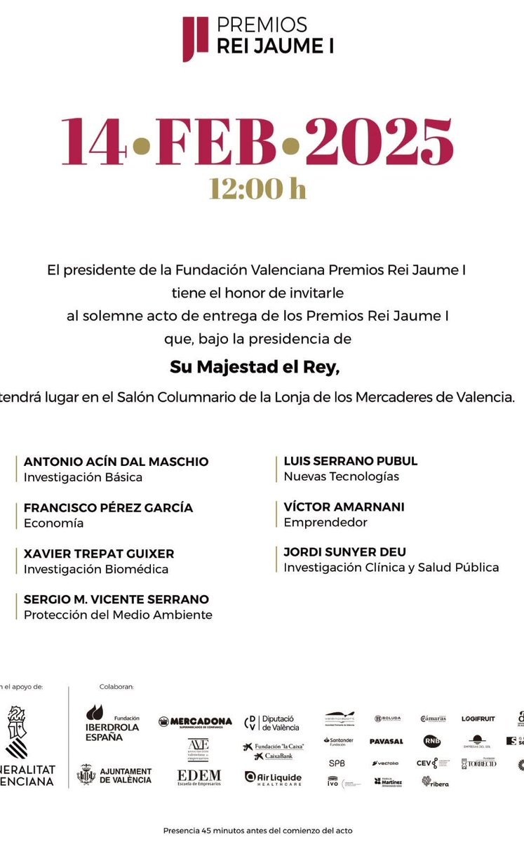 Estos son los premios Rei Jaume I de este año. 
Veis alguna mujer? 
No,  porque no la hay. Ninguna mujer a la altura del exclusivo club del talento masculino.
No son lo que dicen. 
Son lo que hacen.
Machistas de manual.