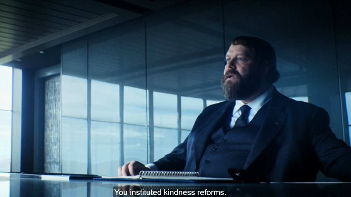 svrdkit's tweet photo. this character arc is going so well already. it's abundantly clear that milchick's relationship with his team doesn't align with lumon's dehumanizing stance on innies. plus the whole kier painting ordeal is already alienating him. i'm so excited for what's to come! #severance https://t.co/F67DJJLcFS