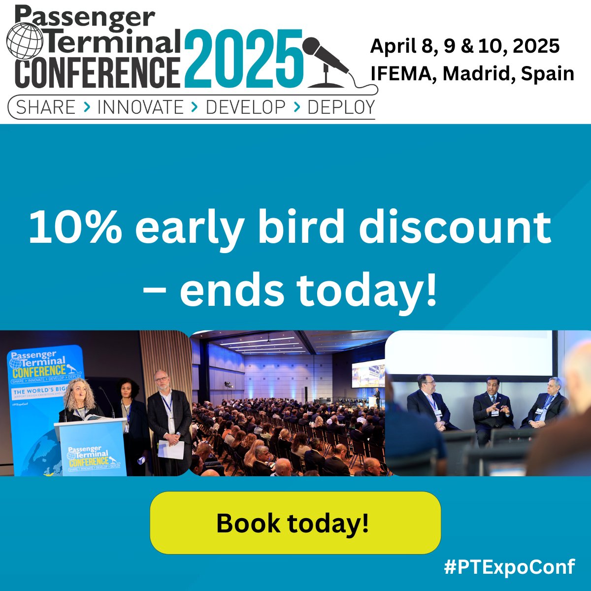 BREAKING ❗: Today is the last day to book and save with the 10% early bird discount! Book today to save up to €225! Book your conference pass, here: bit.ly/3AxScB2 #PTExpoConf
