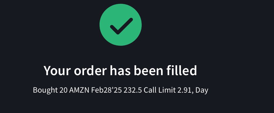 Banana3Stocks's tweet photo. $AMZN

I just grabbed the February 28 $232.50 calls

Not financial advice! https://t.co/uIMJNr0Jwk