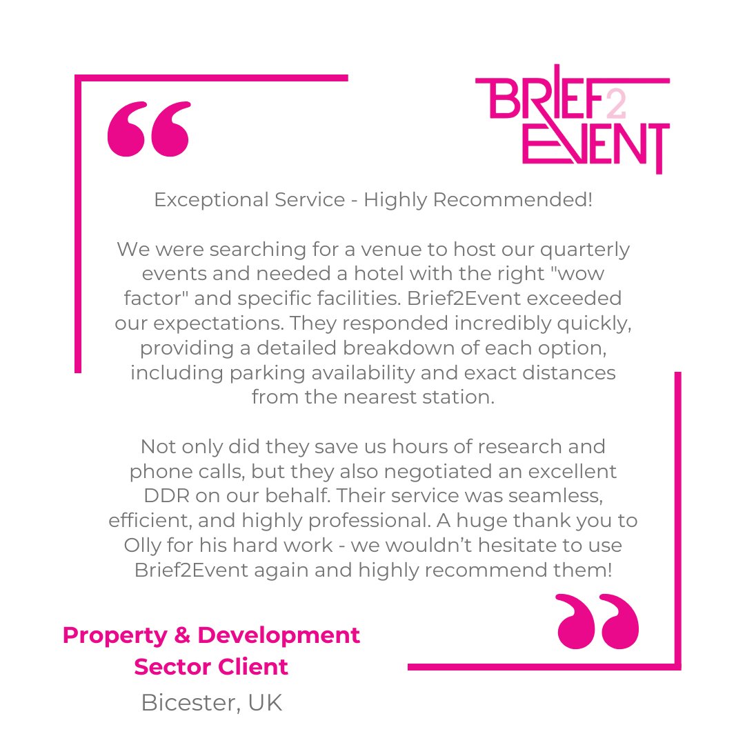 🚨 FEEDBACK FRIDAY 🚨

A great end to a busy week here at Brief2Event with this excellent feedback Olly received from his client ✨

#FeedbackFridays #GreatFeedback #Events #EventProfs #MeetingsandEvents